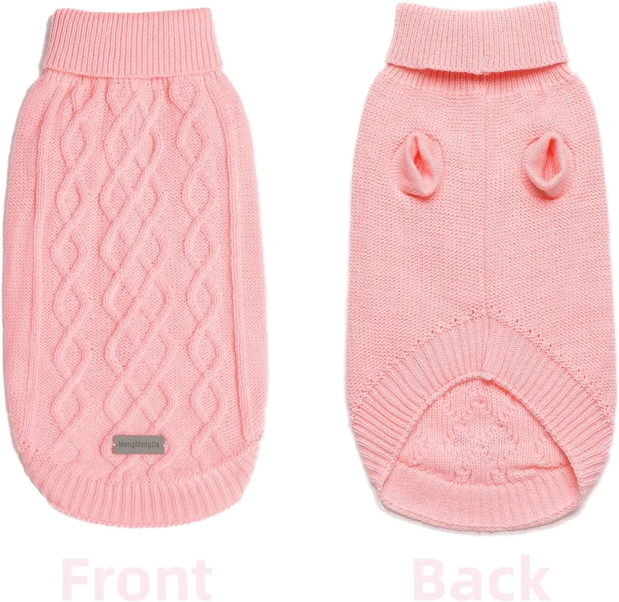 Dog Pullover Sweater, Cable Knitwear, Classic Turtleneck Warm and Soft Clothes for Chihuahua, Bulldog, Dachshund, Pug, Yorkie,Dog Outfits for Small Dogs Medium Dogs, (Pink M)