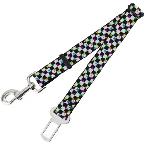 Dog Safety Seatbelt for Cars - Mushrooms Scattered Checker Black/White/Multi Neon