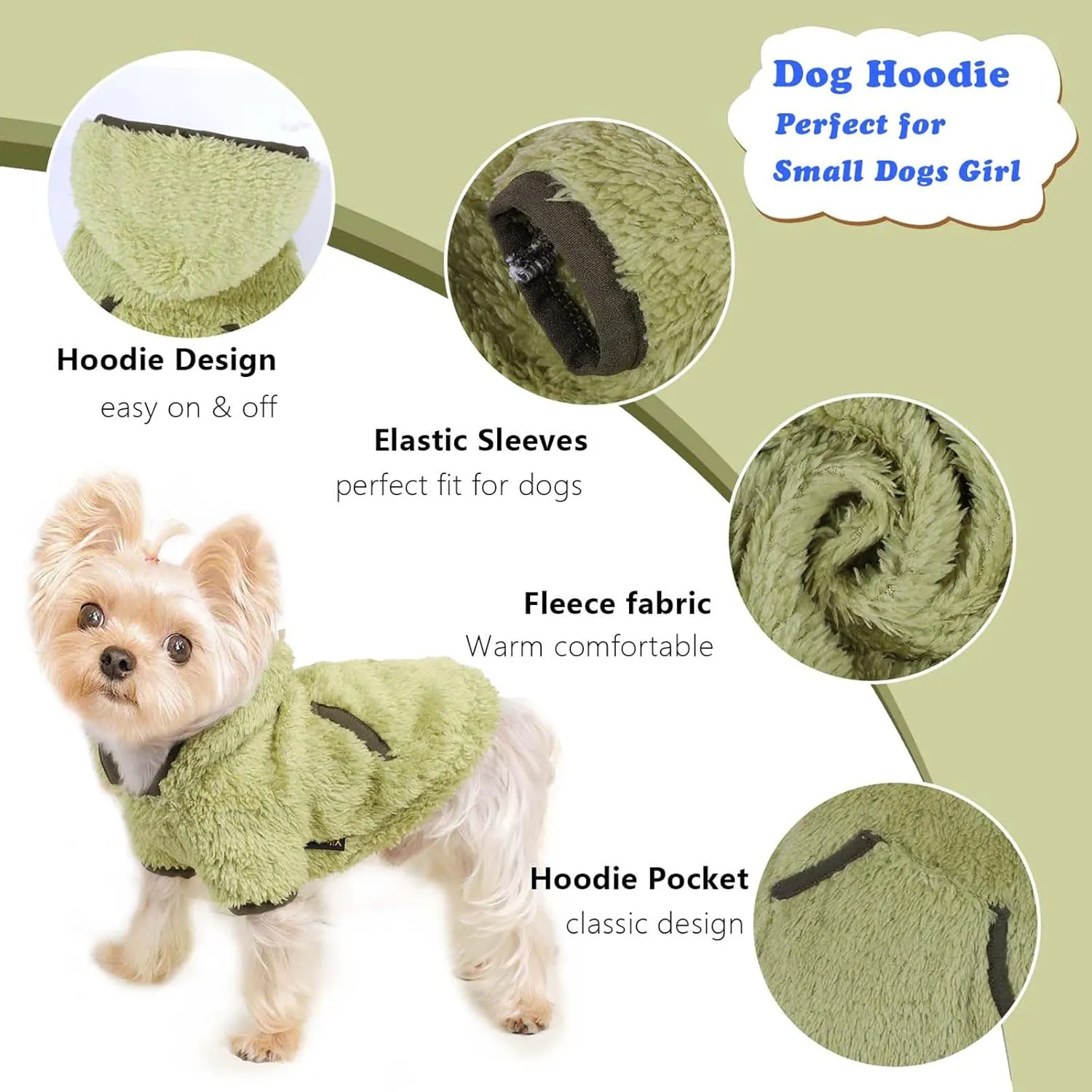 Dog Sweater Spring Dog Clothes for Small Dogs Boy Girl Pet Hoodies for Dogs Coats Dog Sweatshirt for Chihuahua Yorkie Cat Sweater Dog Costumes, Small, Green