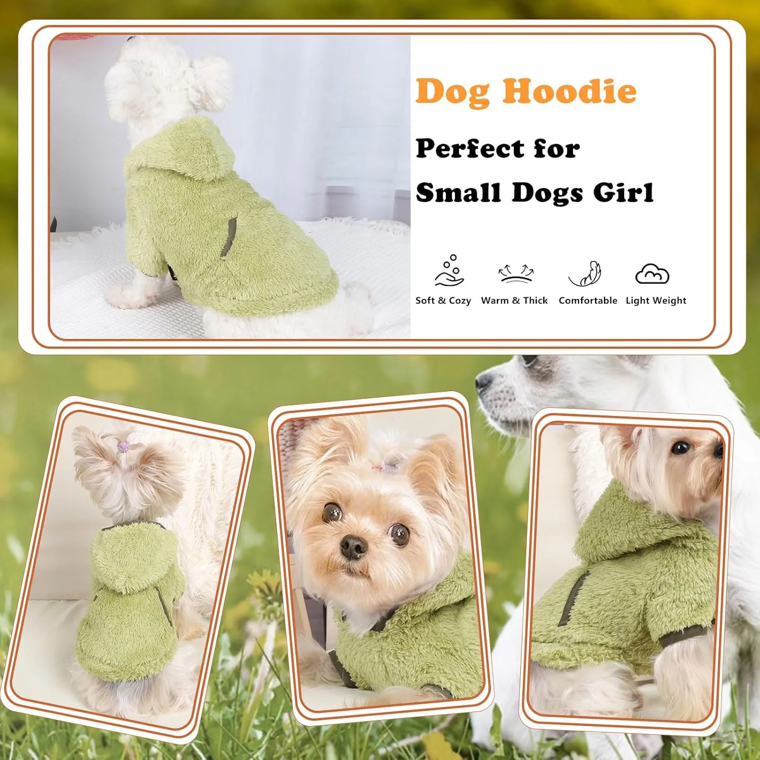 Dog Sweater Spring Dog Clothes for Small Dogs Boy Girl Pet Hoodies for Dogs Coats Dog Sweatshirt for Chihuahua Yorkie Cat Sweater Dog Costumes, Small, Green