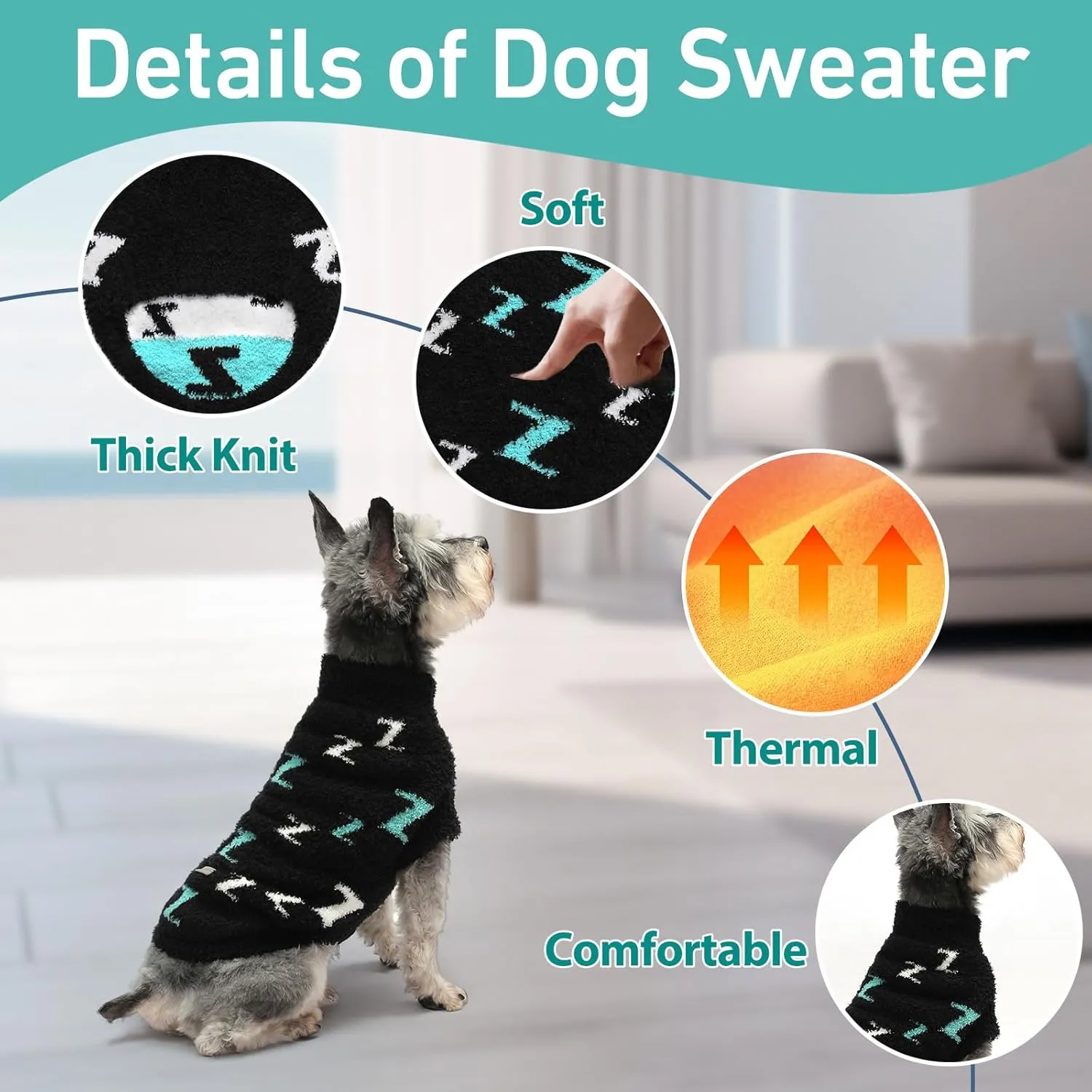 Dog Sweaters for Small Dogs Boy Girl Dog Pullover Sweater Dog Clothes Cold Weather Cable Knitwear Thick Warm Outfits for Medium Dogs (Black-M)