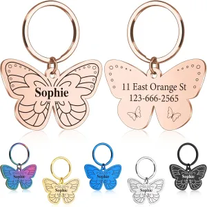 Dog Tags, Personalized Dog Tags for Pets, Stainless Steel Pet ID Tag for Small Large Dogs Cats, Dog Name Tag for Dog Collar, Butterfly Shaped Pet Tags Pet Accessories