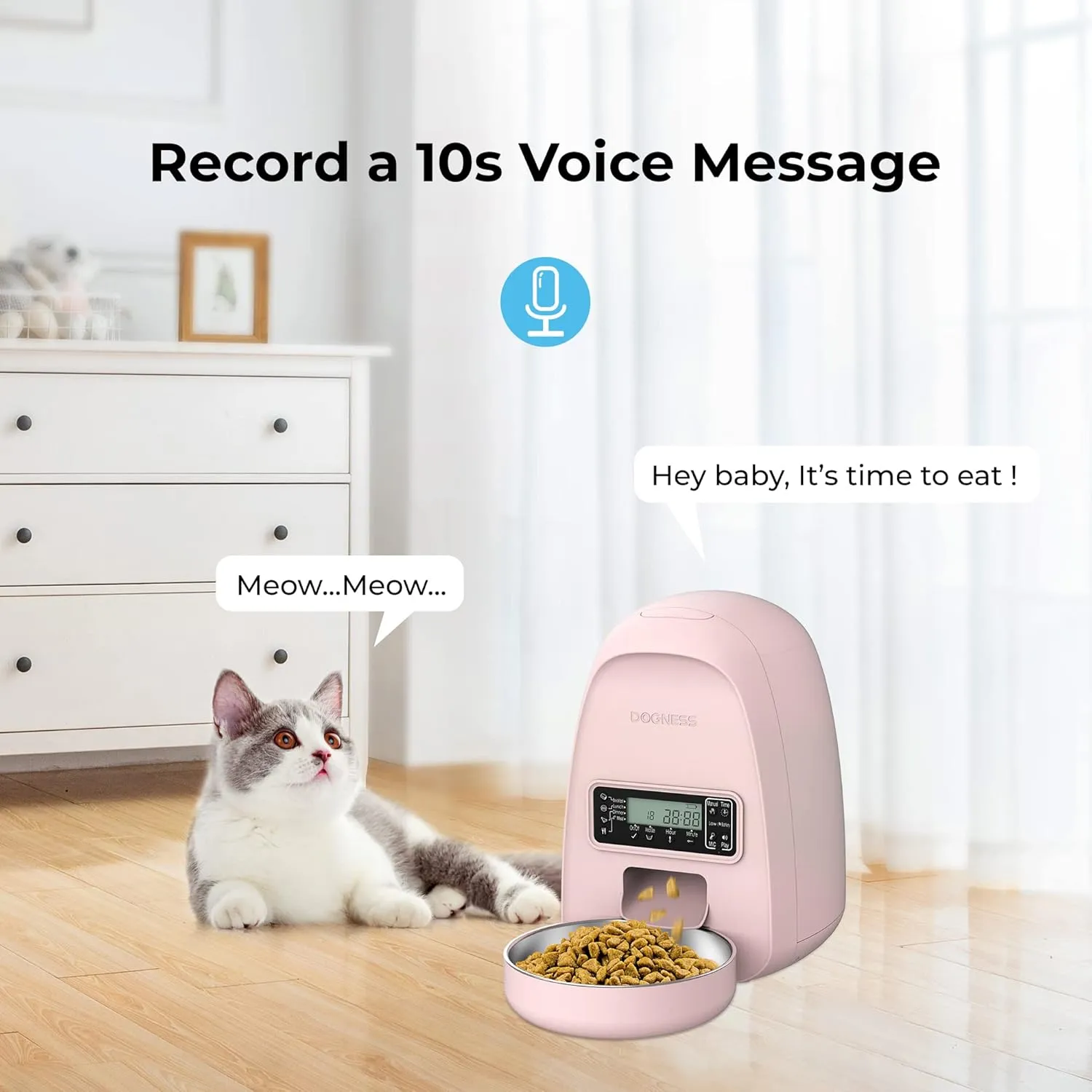 Dogness Timed Cat Feeder, 2L Automatic Dog Feeder with Timer Auto Pet Food Dispenser for Kitten Puppy, Timed Dog Feeder Easy Portion Control Voice Recording (Pink)