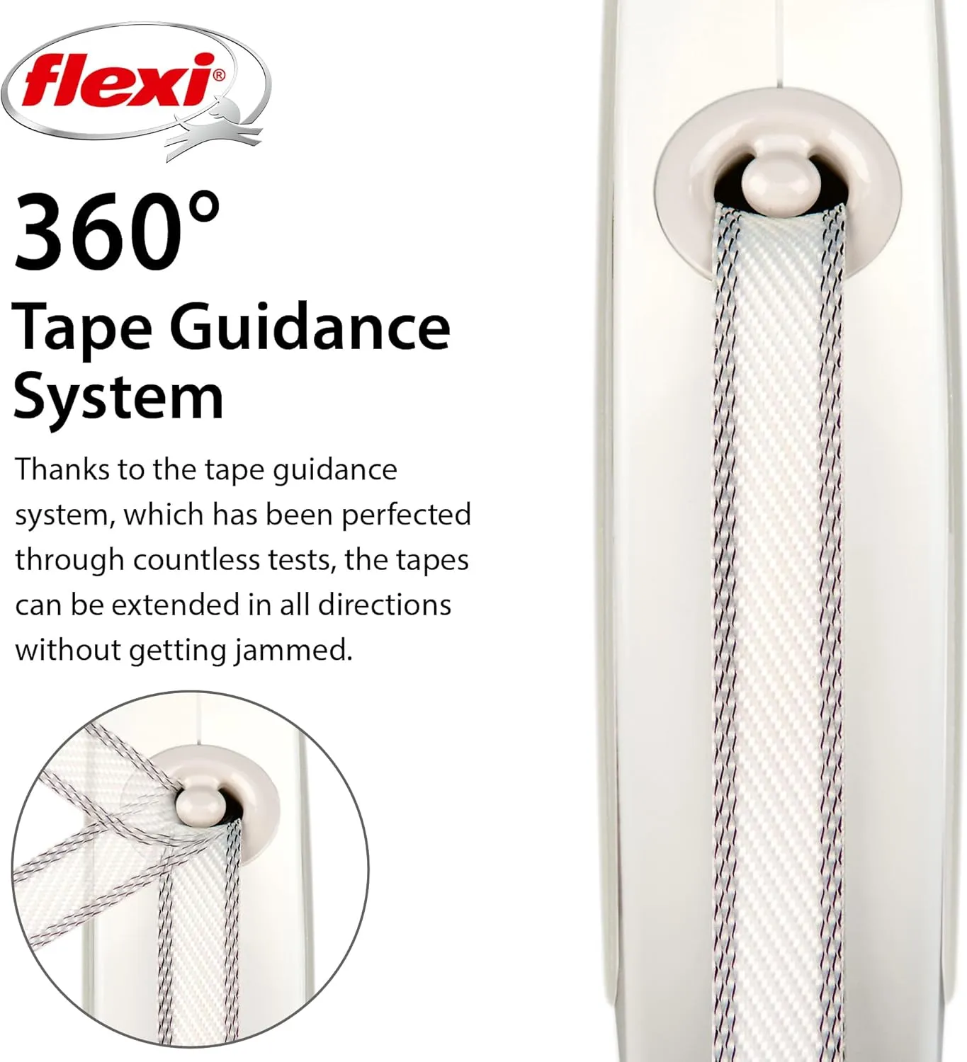 FLEXI Style Retractable Dog Leash (Tape), Ergonomic, Durable and Tangle Free Pet Walking Leash for Dogs Up to 55 lbs, 16 ft, Medium, White/Grey