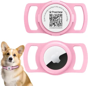 for AirTag Dog Collar Holder, Smart QR Code for Air Tag Holder Cats and Dogs, for AirTag Protective Cases - Scan Alert, Instant Location, Pet Online Profile, Contacts Info (1 Pack, Pink)