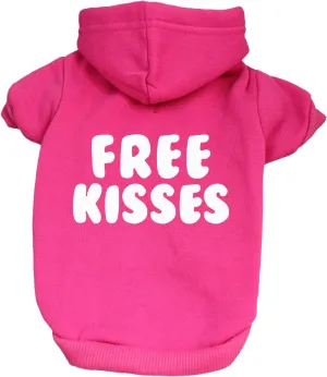 Free Kisses Dog Hoodie Fleece Lined Pullover Sweatshirt with Leash Hole (Hot Pink, 6X-Large 727)