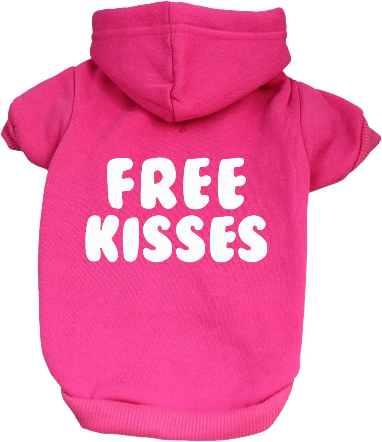 Free Kisses Dog Hoodie Fleece Lined Pullover Sweatshirt with Leash Hole (Hot Pink, 6X-Large 727)
