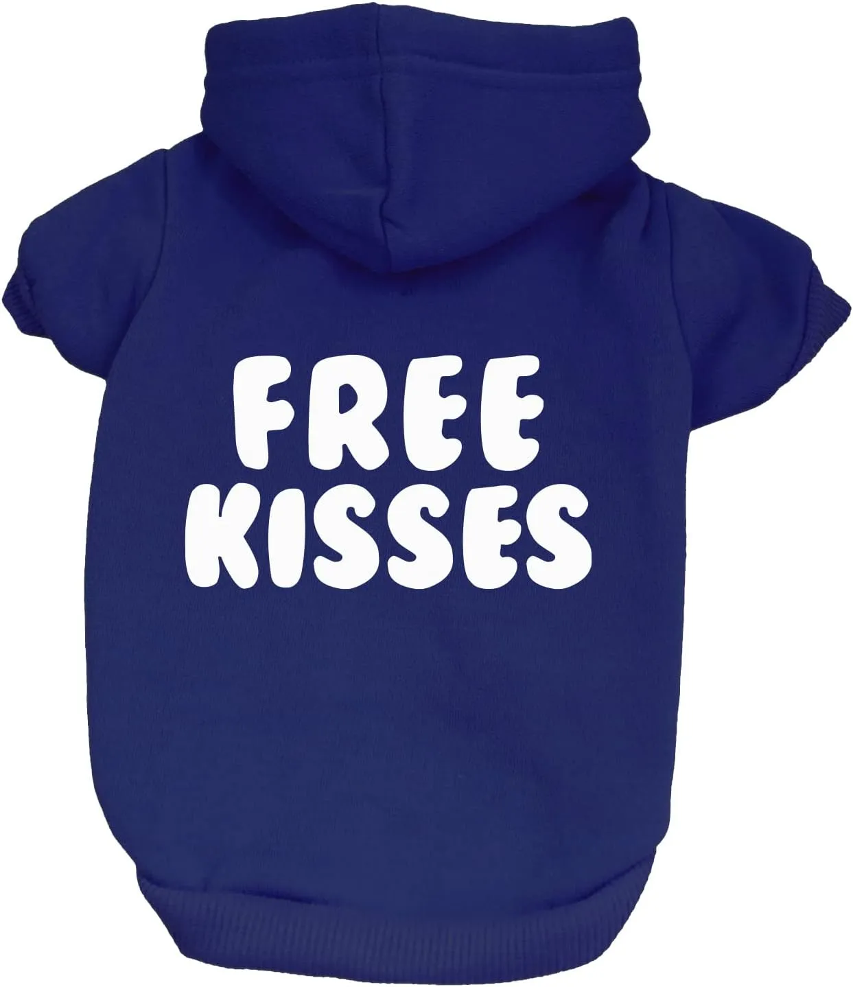 Free Kisses Dog Hoodie Fleece Lined Pullover Sweatshirt with Leash Hole (Royal Blue, 6X-Large 727)