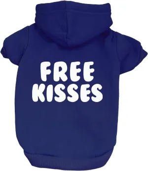 Free Kisses Dog Hoodie Fleece Lined Pullover Sweatshirt with Leash Hole (Royal Blue, 6X-Large 727)