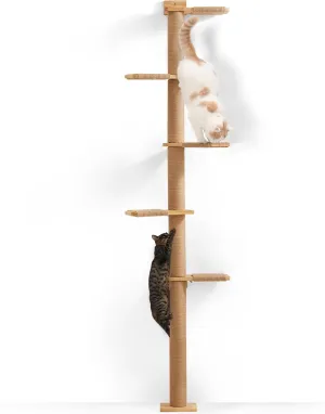 FUKUMARU Tall Cat Tree, 5 Tier Floor to Ceiling Cats Tower, Wall-Mounted Kitten Scratching Post, Wild Simulation Kittens Wall Shelves, Suitable for Climb, Scratch, Lookout and Play