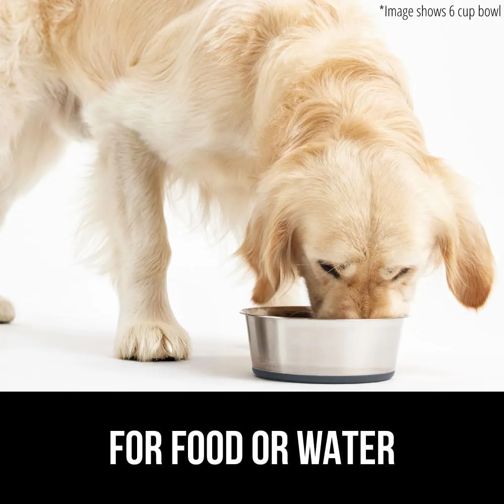 GORILLA GRIP Stainless Steel Metal Dog Bowl, Rubber Base, Heavy Duty Feeding Dish, Food Grade BPA Free, Less Sliding, Quiet Pet Bowl for Cats and Dogs, Holds 2 Cups (16 fl oz), Gray