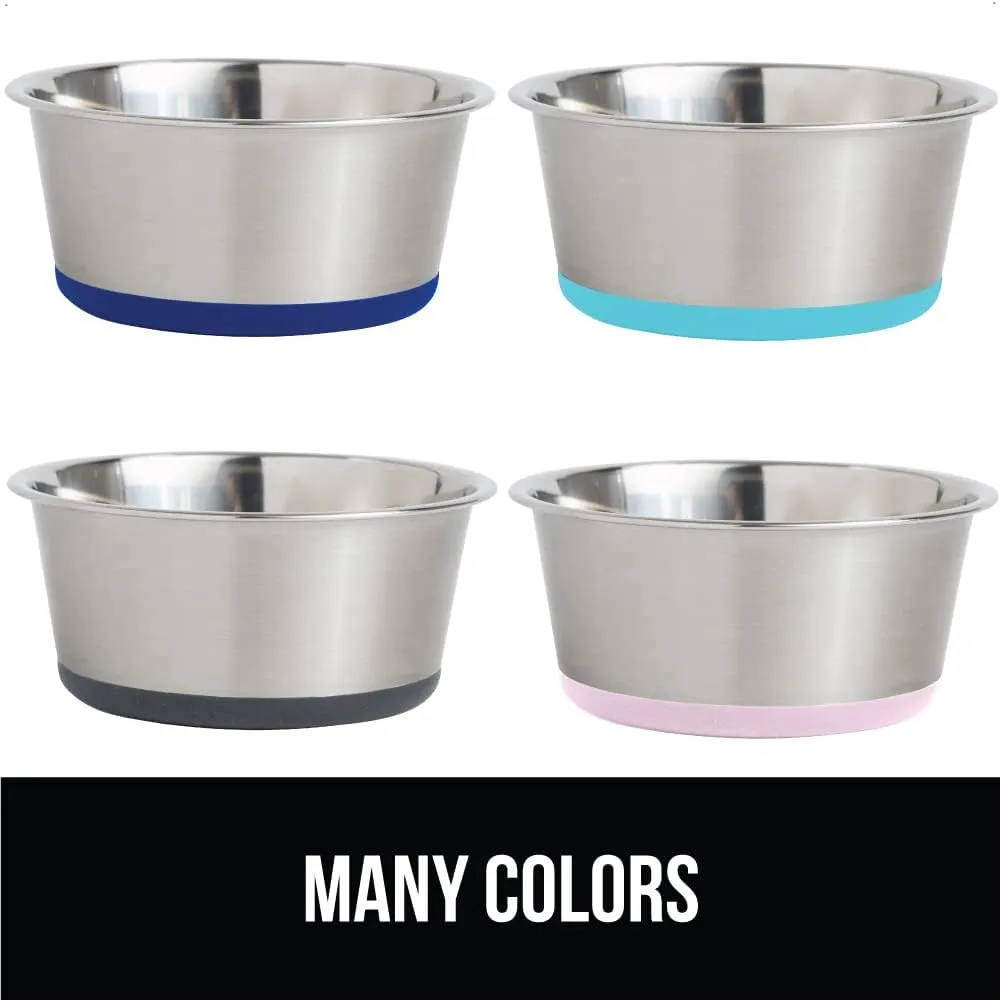 GORILLA GRIP Stainless Steel Metal Dog Bowl, Rubber Base, Heavy Duty Feeding Dish, Food Grade BPA Free, Less Sliding, Quiet Pet Bowl for Cats and Dogs, Holds 2 Cups (16 fl oz), Gray