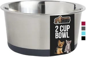 GORILLA GRIP Stainless Steel Metal Dog Bowl, Rubber Base, Heavy Duty Feeding Dish, Food Grade BPA Free, Less Sliding, Quiet Pet Bowl for Cats and Dogs, Holds 2 Cups (16 fl oz), Gray