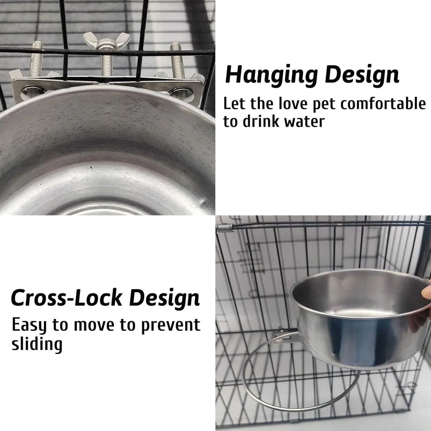 Hamiledyi 2 Pcs Dog Crate Bowl Stainless Steel Puppy Bowls Durable Spill-Proof Pet Water Bowl Hanging Water/Food Metal Bowls for Puppy Medium-Sized Dogs Cats (4.7'' x 2'')