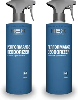 HEX Performance Deodorizing Spray, Fresh, 44oz (Pack of 2) - Awesome for Shoes, Gear, Activewear & Fabrics, Yoga Mats & Gym Equipment, Carpet, Pets, Odor Eliminator & Fabric Refresher Spray