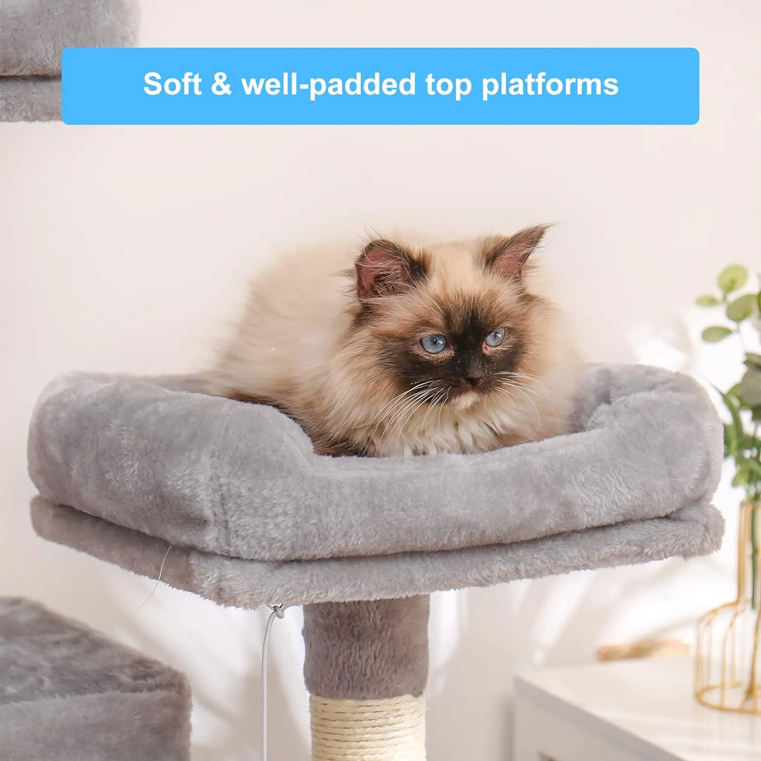 Hey-brother Multi-Level Cat Tree Condo Furniture with Sisal-Covered Scratching Posts, 2 Plush Condos, Perch Hammock for Kittens, Cats and Pets, Light Gray MPJ020-SW