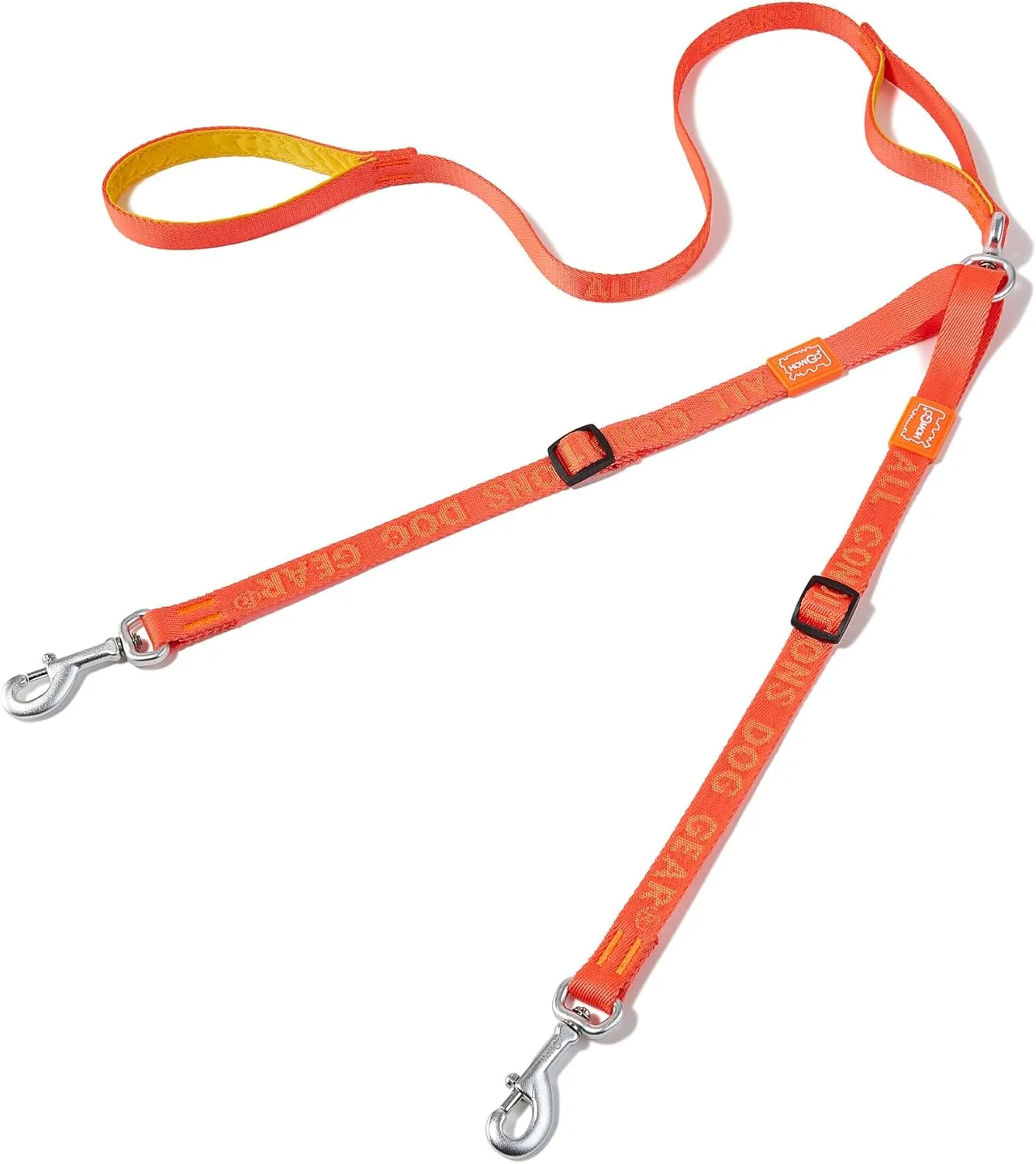 HOWGO Double Dog Leash, No Tangle 360 Swivel, Adjustable Two Padded Handles, Double Clip Dog Leash Coupler Splitter for Small and Medium Breeds (Orange, 2/3'' x 4.8 FT)