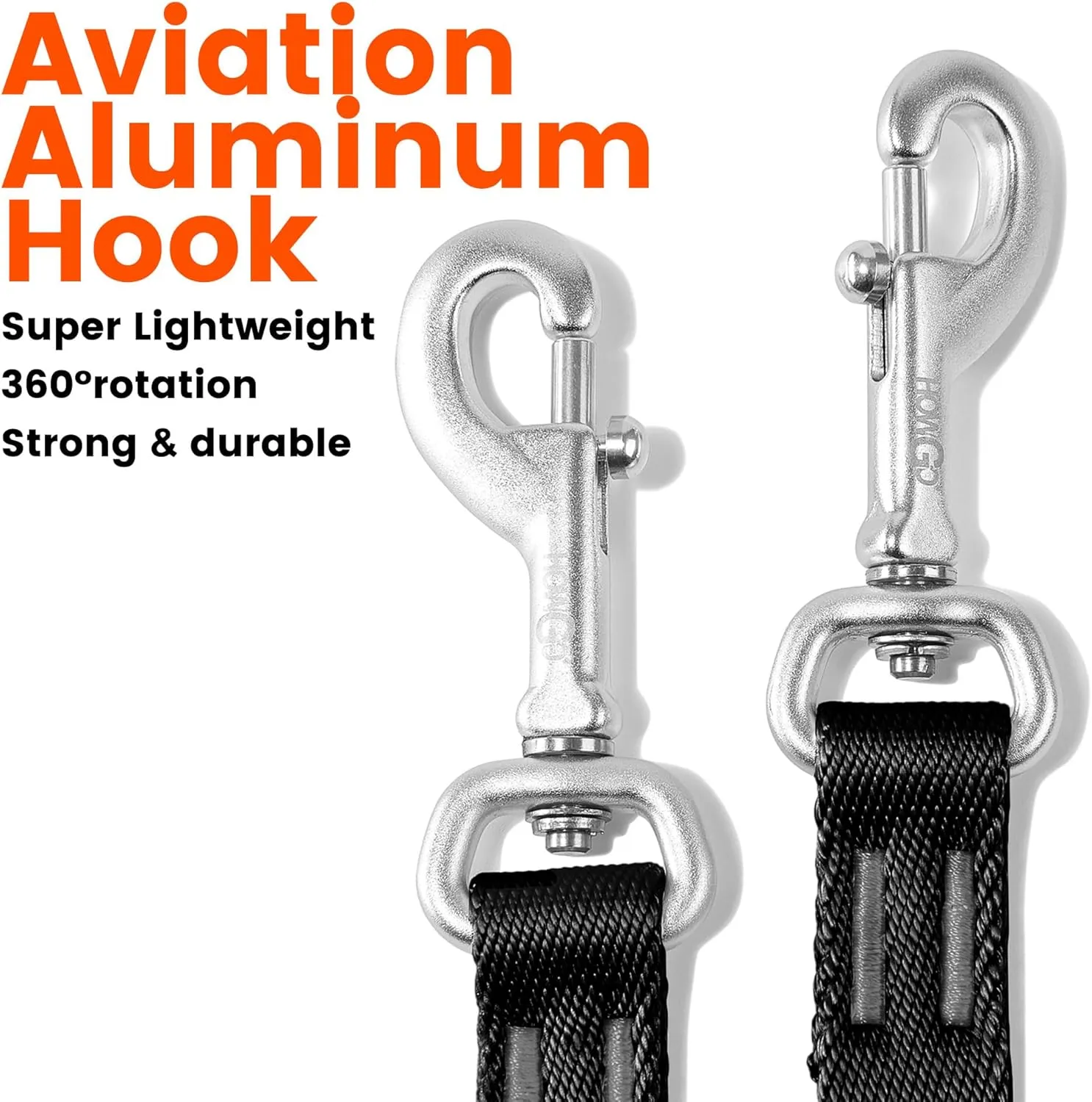 HOWGO Double Dog Leash, No Tangle 360 Swivel, Adjustable Two Padded Handles, Double Clip Dog Leash Coupler Splitter for Small and Medium Breeds (Orange, 2/3'' x 4.8 FT)