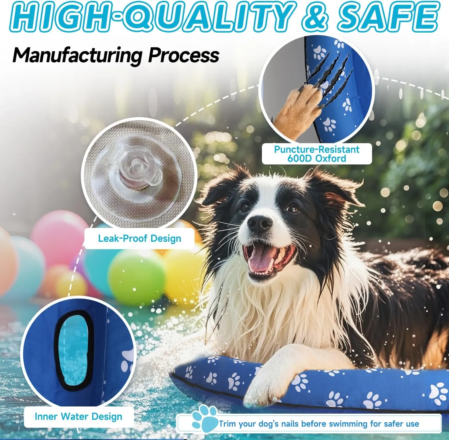Inflatable Dog Float for Small Dogs, Up to 60 Lbs, Foldable & Puncture-Resistant Doggy Float for Pool, Portable Dog Float Bed Pet Swimming Accessory, Pet-Friendly Outdoor Fun, Blue
