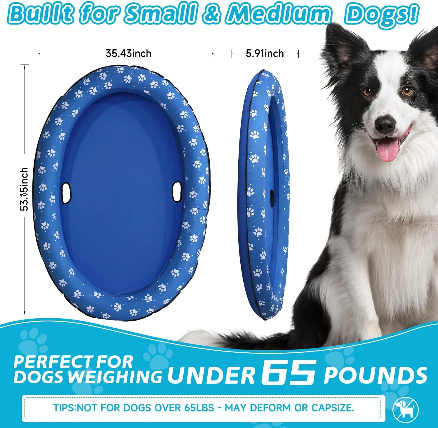 Inflatable Dog Float for Small Dogs, Up to 60 Lbs, Foldable & Puncture-Resistant Doggy Float for Pool, Portable Dog Float Bed Pet Swimming Accessory, Pet-Friendly Outdoor Fun, Blue