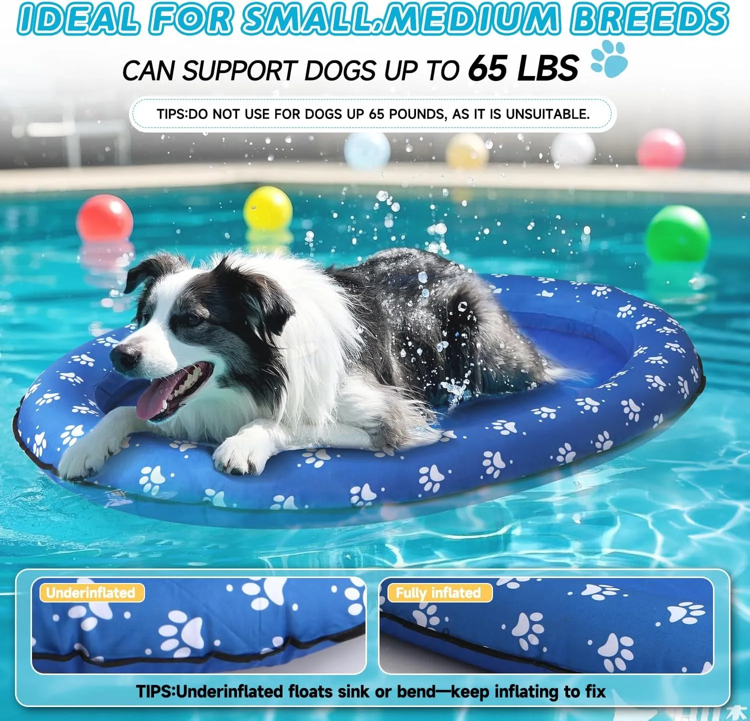 Inflatable Dog Float for Small Dogs, Up to 60 Lbs, Foldable & Puncture-Resistant Doggy Float for Pool, Portable Dog Float Bed Pet Swimming Accessory, Pet-Friendly Outdoor Fun, Blue