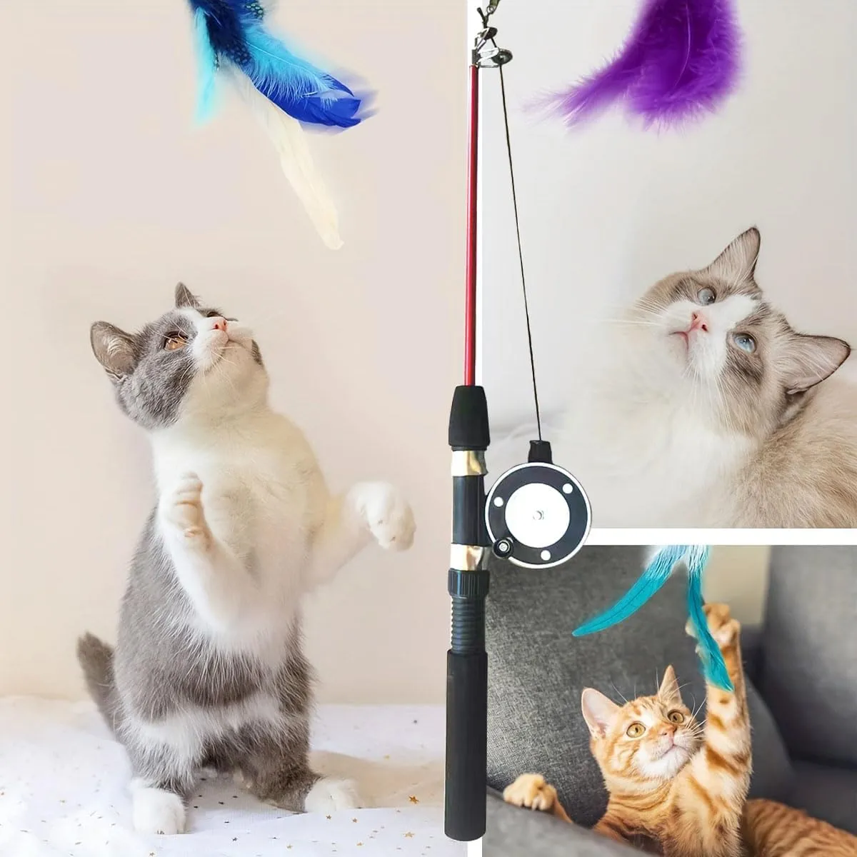 Interactive Cat Wand Toy Set with Retractable Rod, 2pcs/7Pcs/12PCS/18 Feather and Plush Attachments, Multicolor (8PCS(1 7PCS Random)