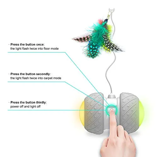 Interactive Robotic Cat Toys,Automatic Irregular USB Charging 360 Degree Self Rotating Ball,Automatic Feathers/Birds/Mouse Toys for Cats/Kitten,Build-in Spinning Led Light，Large Capacity Battery