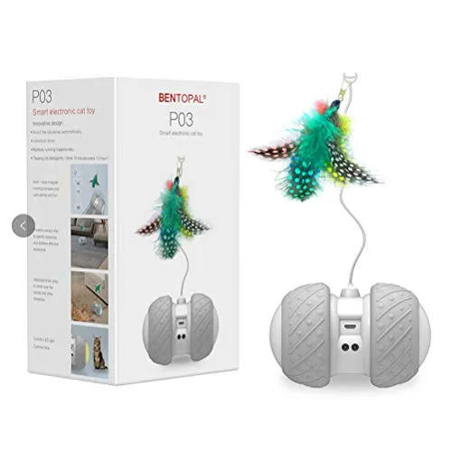 Interactive Robotic Cat Toys,Automatic Irregular USB Charging 360 Degree Self Rotating Ball,Automatic Feathers/Birds/Mouse Toys for Cats/Kitten,Build-in Spinning Led Light，Large Capacity Battery