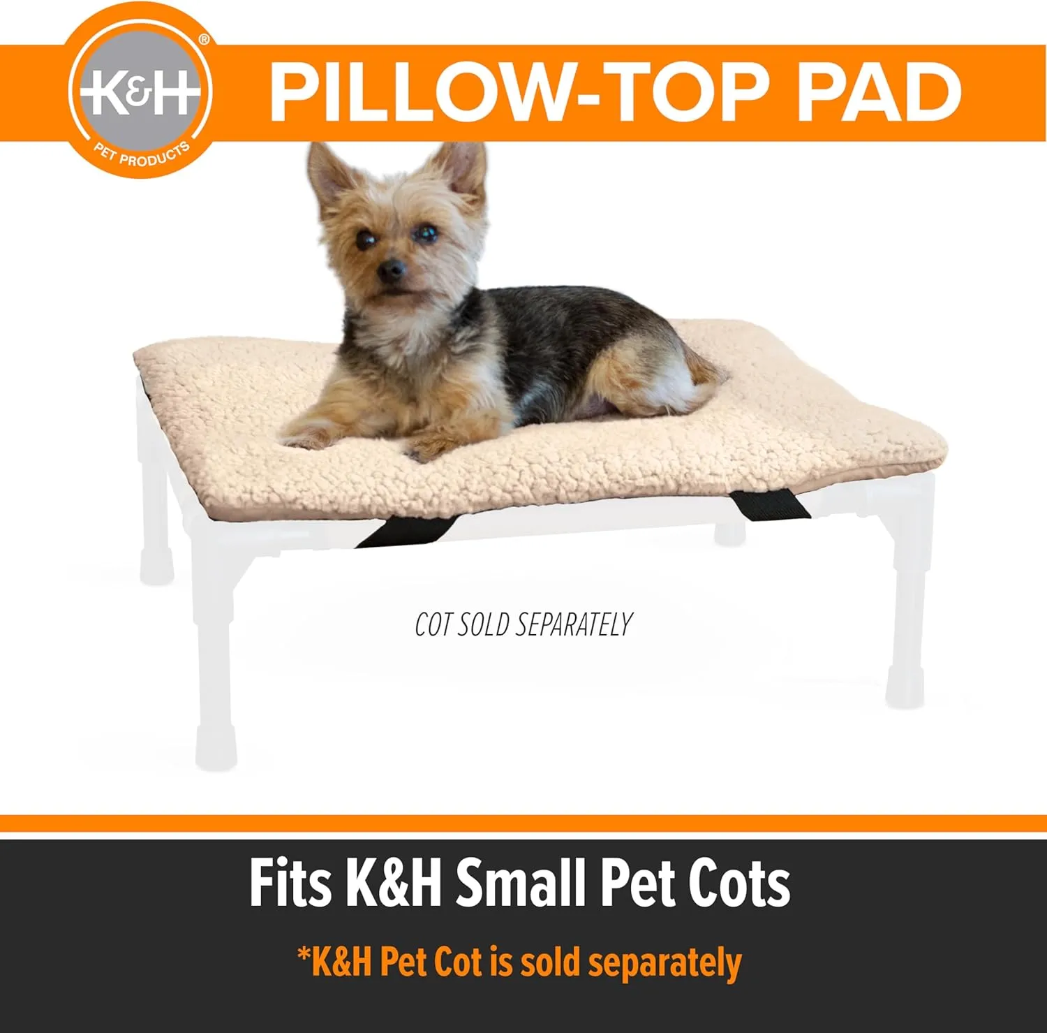 K&H Pet Products Dog Cot Pad (Cot Sold Separately), Pillow-Top Comfort Bed for K&H Small Elevated Dog Beds, Soft & Fluffy, Secure Fit Straps, Machine Washable, Portable - Small 22 X 17in Tan Fleece