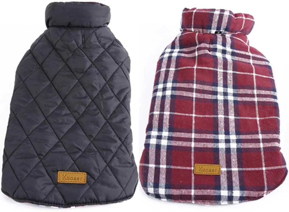 Kuoser Dog Coats Dog Jackets Waterproof Coats for Dogs Windproof Cold Weather Coats Small Medium Large Dog Clothes Reversible British Plaid Dog Sweaters Pets Apparel Winter Vest for Dog Red…