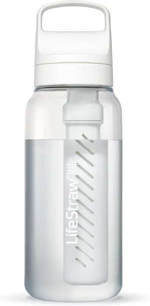 LifeStraw Go Series  BPA-Free Water Filter Bottle for Travel and Everyday use removes Bacteria, parasites and microplastics, Improves Taste, 1L Clear