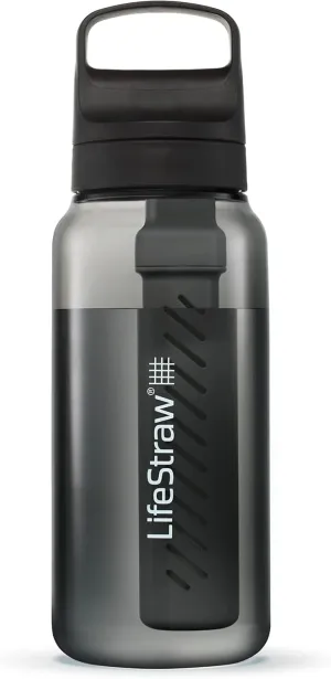 LifeStraw Go Series  BPA-Free Water Filter Bottle for Travel and Everyday use removes Bacteria, parasites and microplastics, Improves Taste, 1L Nordic Noir