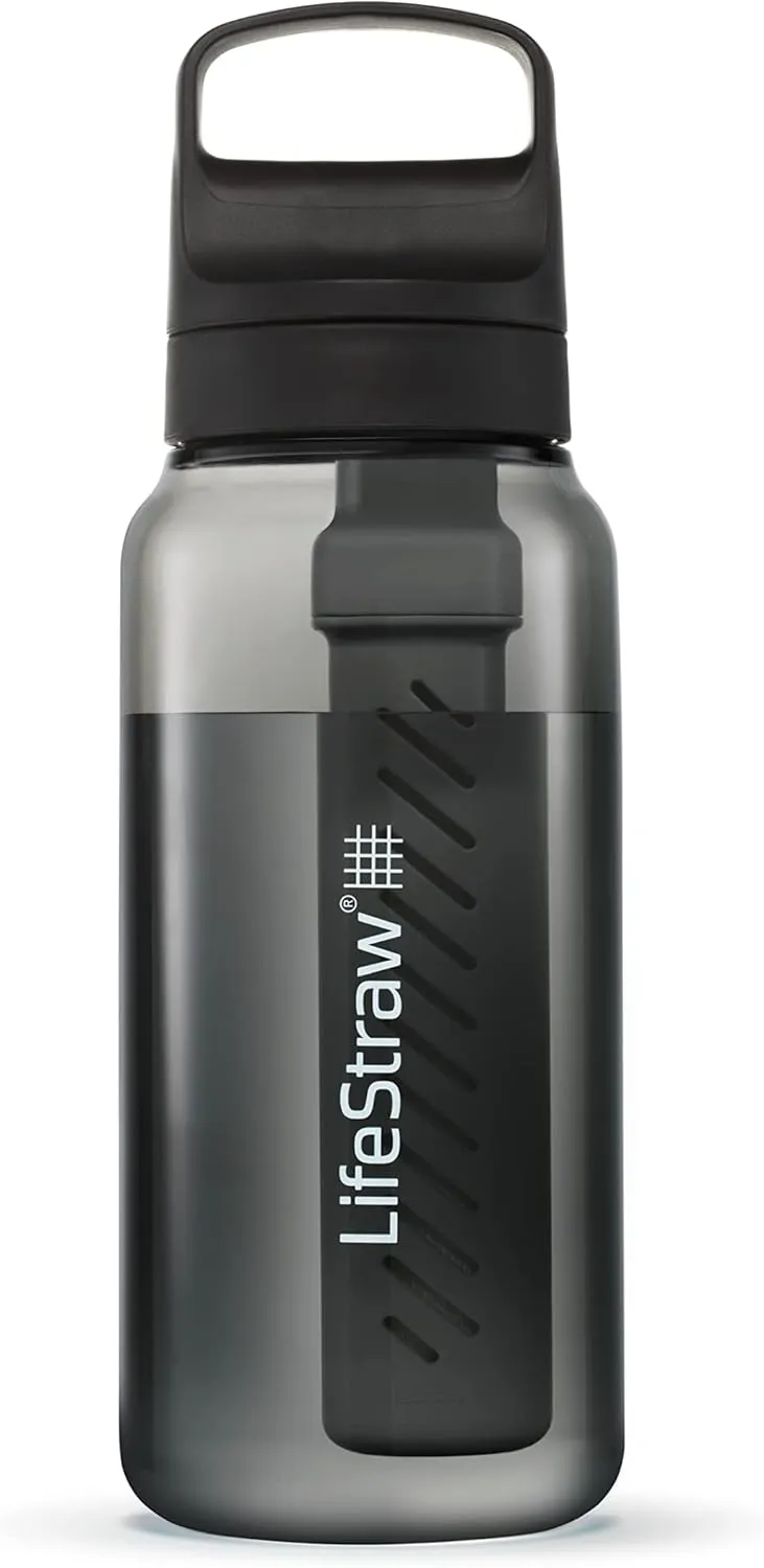 LifeStraw Go Series  BPA-Free Water Filter Bottle for Travel and Everyday use removes Bacteria, parasites and microplastics, Improves Taste, 1L Nordic Noir