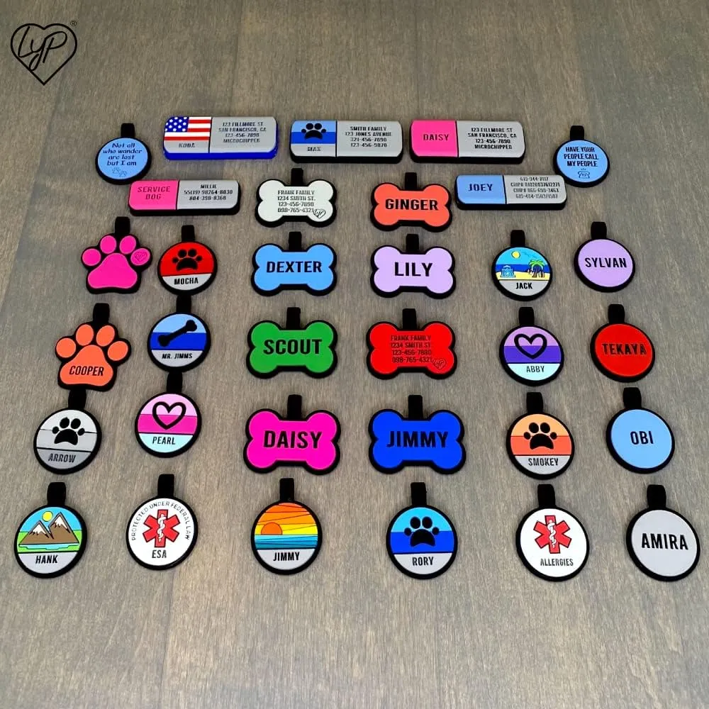 Love Your Pets Soundless Shapes Pet Tag - Deep Engraved Silicone - Double Sided and Engraving Will Last - Includes Shipping with Tracking- Pet ID Tags, Dog Tags, Cat Tags