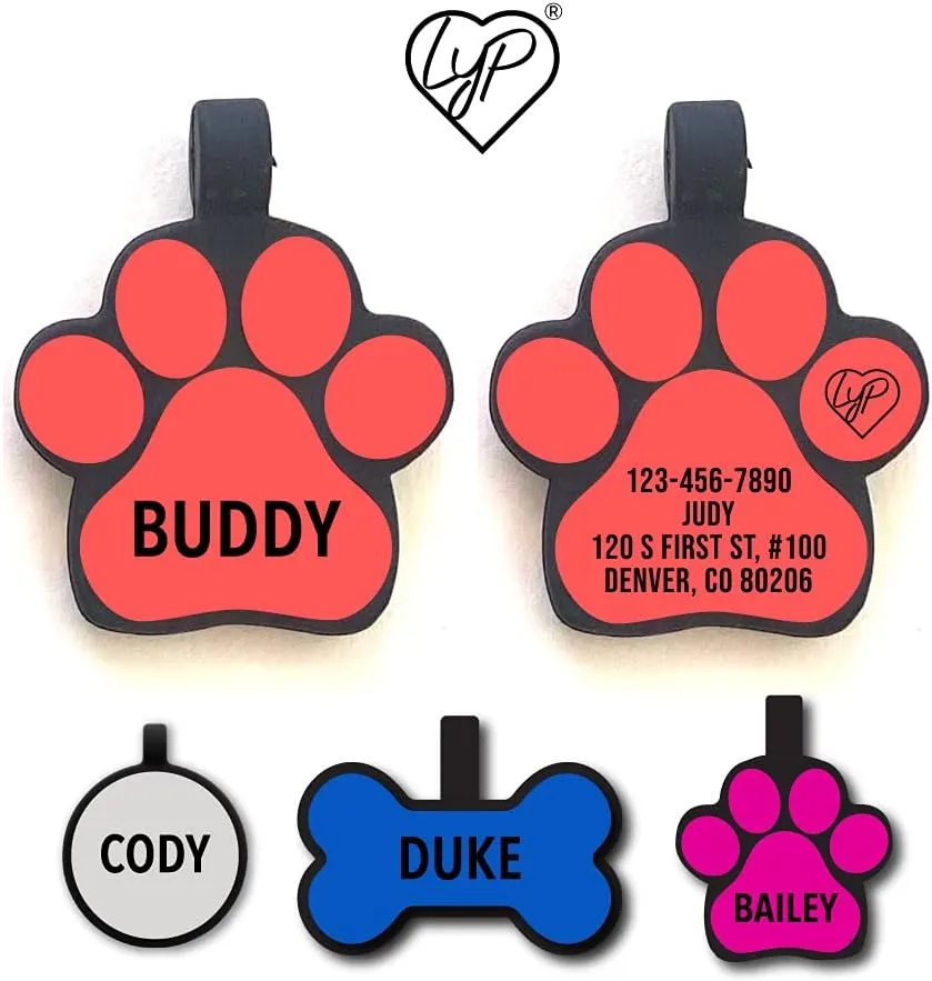 Love Your Pets Soundless Shapes Pet Tag - Deep Engraved Silicone - Double Sided and Engraving Will Last - Includes Shipping with Tracking- Pet ID Tags, Dog Tags, Cat Tags