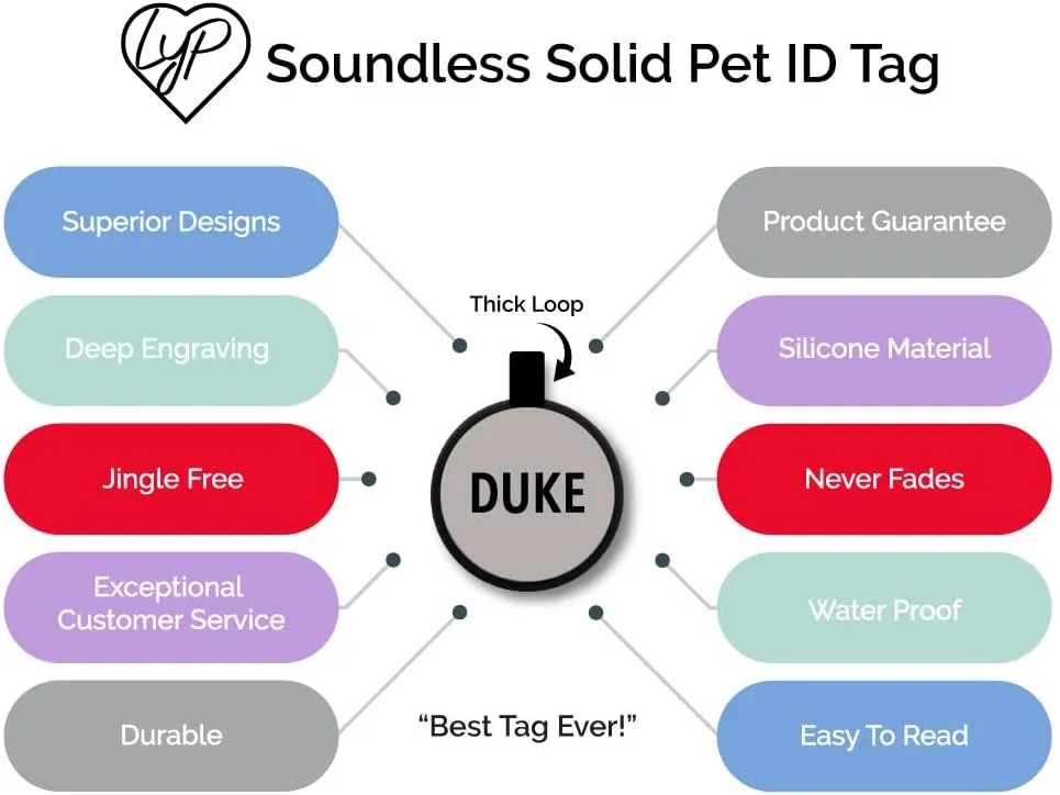 Love Your Pets Soundless Shapes Pet Tag - Deep Engraved Silicone - Double Sided and Engraving Will Last - Includes Shipping with Tracking- Pet ID Tags, Dog Tags, Cat Tags