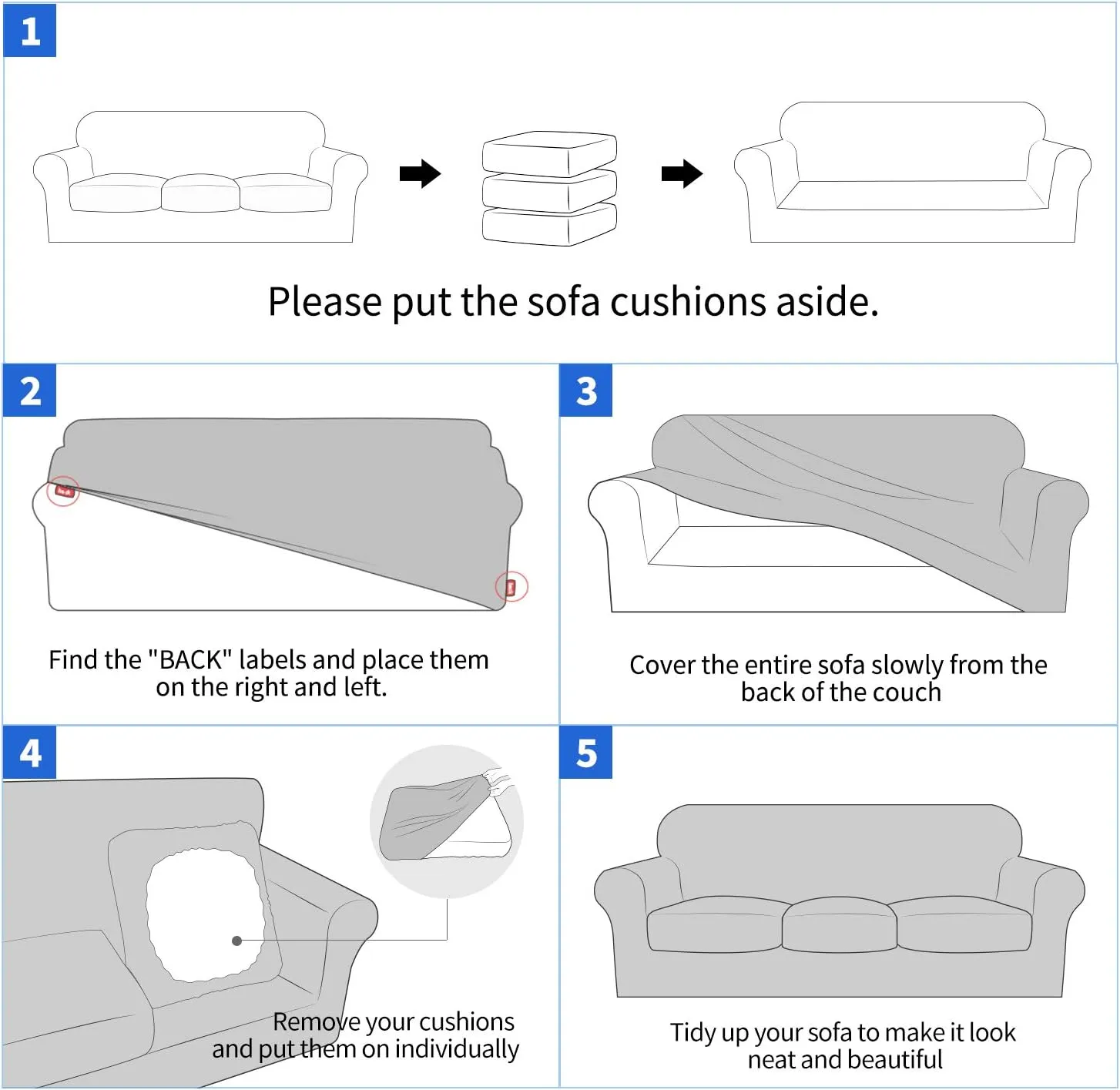 MAXIJIN 3 Piece Couch Covers for 2 Cushion Couch loveseat Cover, Stretch Love Seat Sofa Slipcovers for Dogs Pet, Thick Furniture Protector with 2 Seat Cushion (55"-69", Gray)