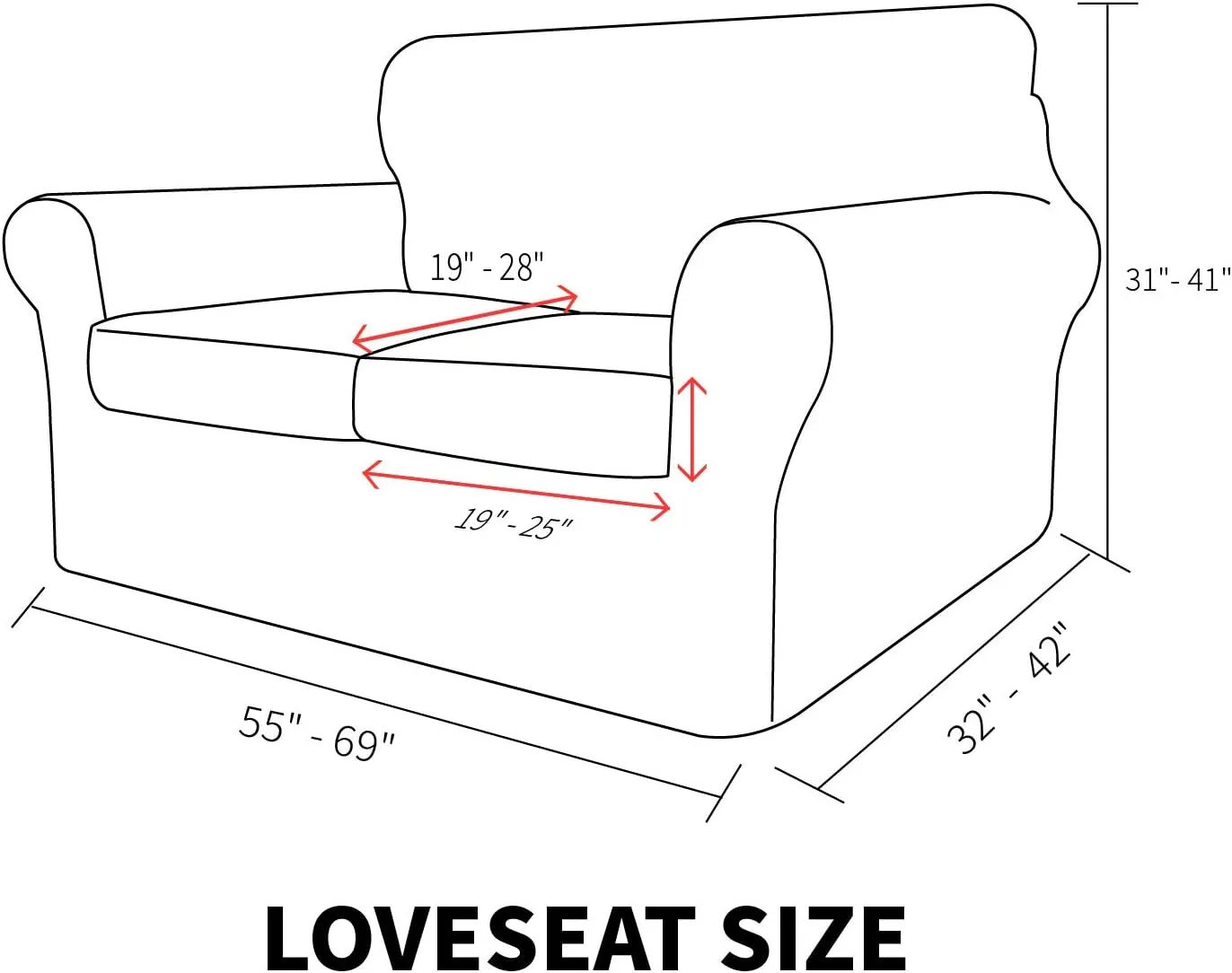 MAXIJIN 3 Piece Couch Covers for 2 Cushion Couch loveseat Cover, Stretch Love Seat Sofa Slipcovers for Dogs Pet, Thick Furniture Protector with 2 Seat Cushion (55"-69", Gray)