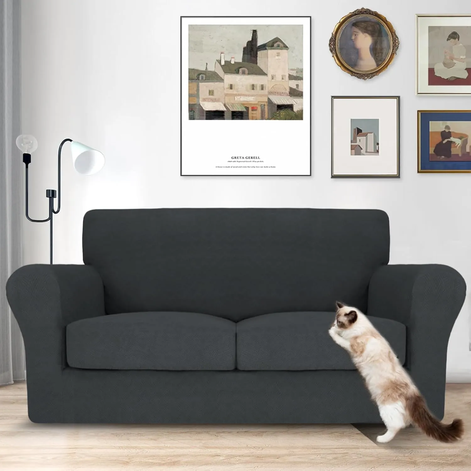 MAXIJIN 3 Piece Couch Covers for 2 Cushion Couch loveseat Cover, Stretch Love Seat Sofa Slipcovers for Dogs Pet, Thick Furniture Protector with 2 Seat Cushion (55"-69", Gray)