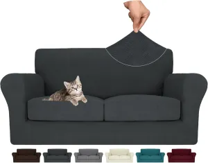 MAXIJIN 3 Piece Couch Covers for 2 Cushion Couch loveseat Cover, Stretch Love Seat Sofa Slipcovers for Dogs Pet, Thick Furniture Protector with 2 Seat Cushion (55"-69", Gray)
