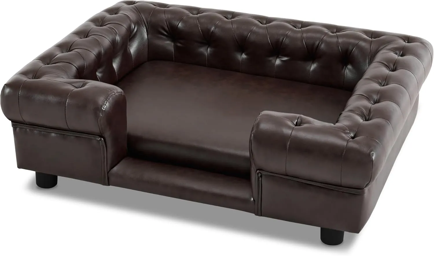 MCombo Faux Leather Dog Couch, Pet Bed for Medium Dogs, Pet Sofa with Small Stairs, 6321 (Dark Brown)