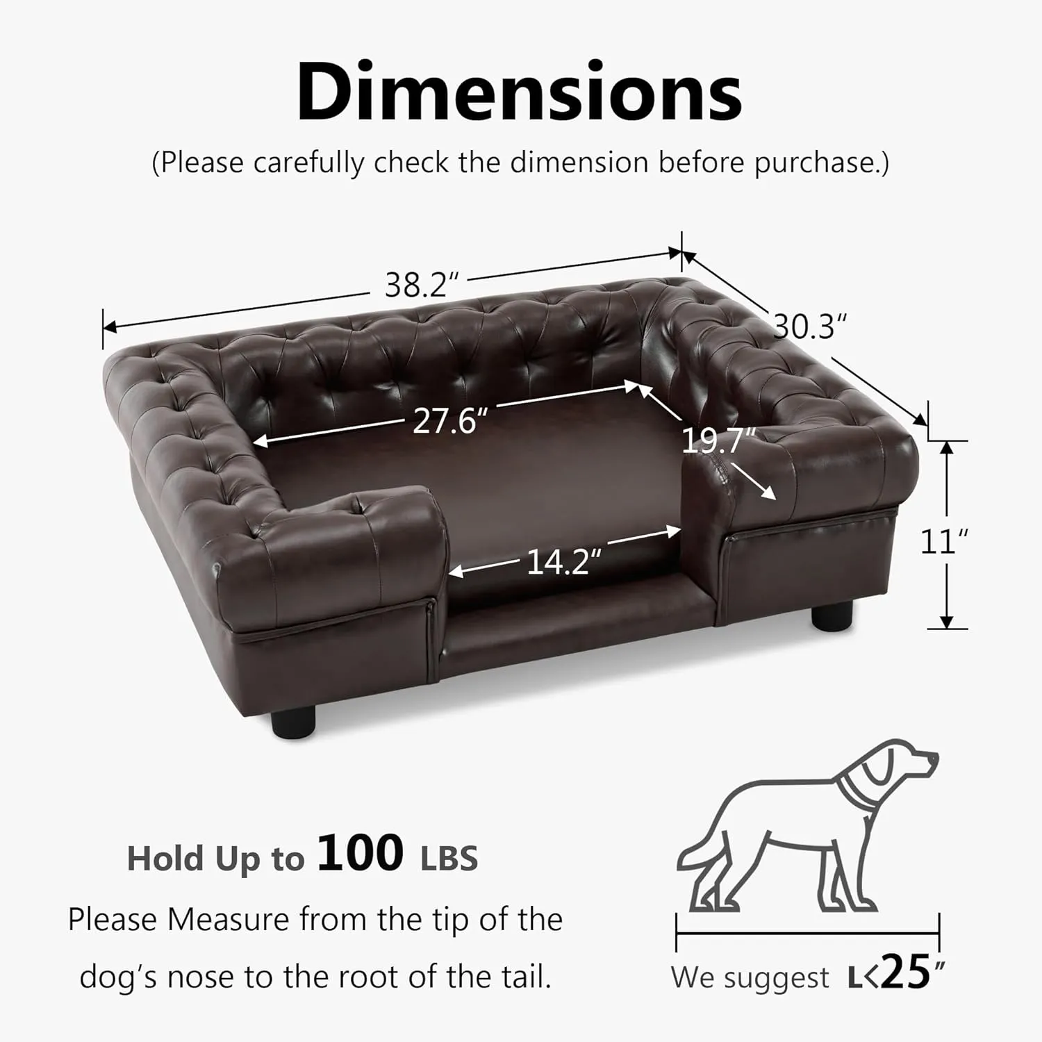 MCombo Faux Leather Dog Couch, Pet Bed for Medium Dogs, Pet Sofa with Small Stairs, 6321 (Dark Brown)