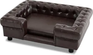MCombo Faux Leather Dog Couch, Pet Bed for Medium Dogs, Pet Sofa with Small Stairs, 6321 (Dark Brown)
