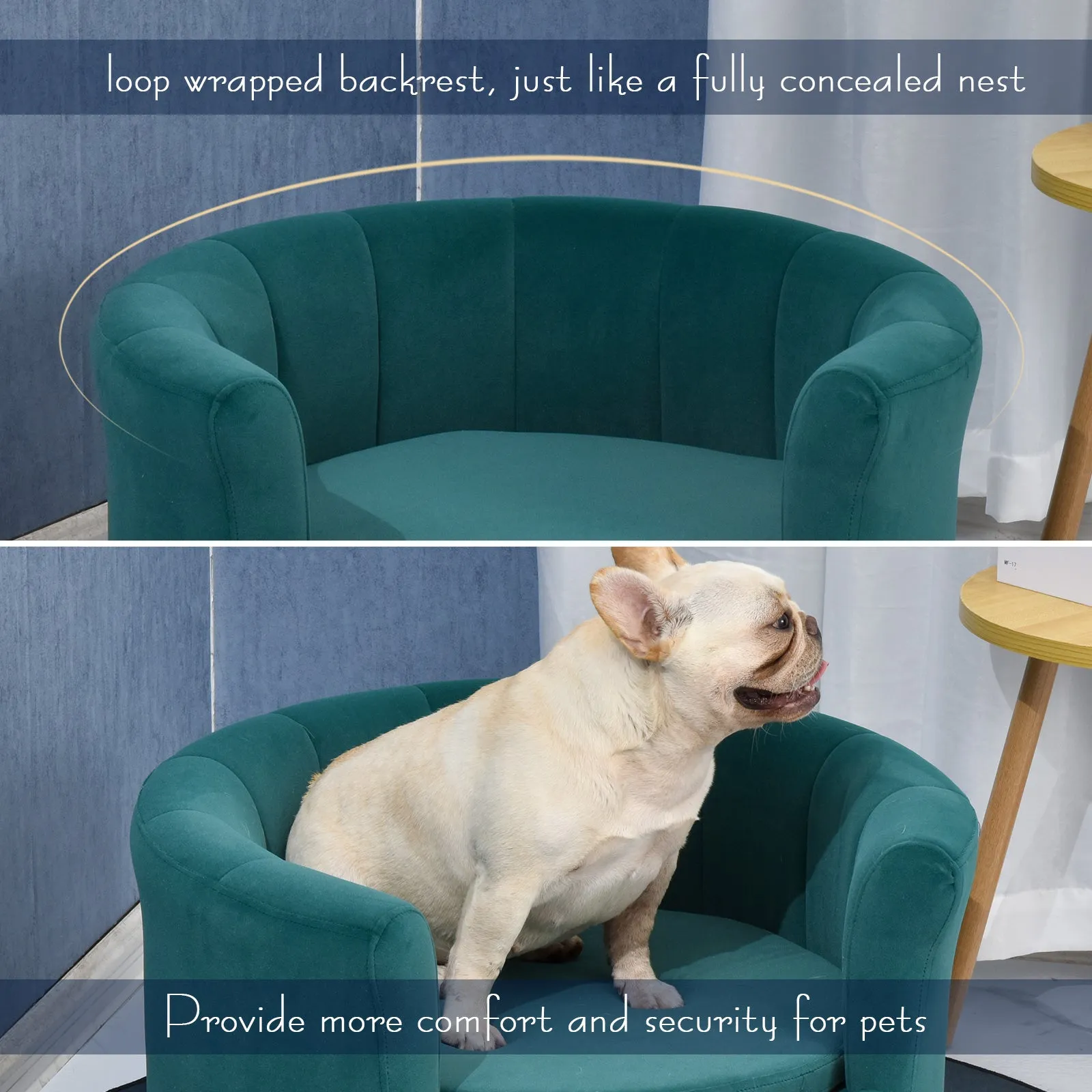 Modern Nest Shape Pet Sofa for Cat or Small-sized Dog w/Loop Wrapped Backrest, Green