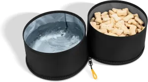OllyDog Superbowl | Collapsible Dog Travel Bowl | 2 Compartment Food & Water | Foldable| Portable Dog Bowl | Hiking, Camping (Raven)