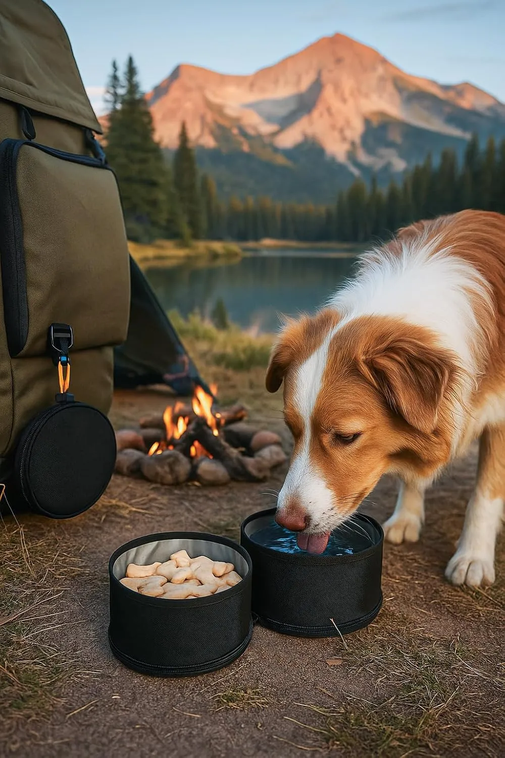 OllyDog Superbowl | Collapsible Dog Travel Bowl | 2 Compartment Food & Water | Foldable| Portable Dog Bowl | Hiking, Camping (Raven)
