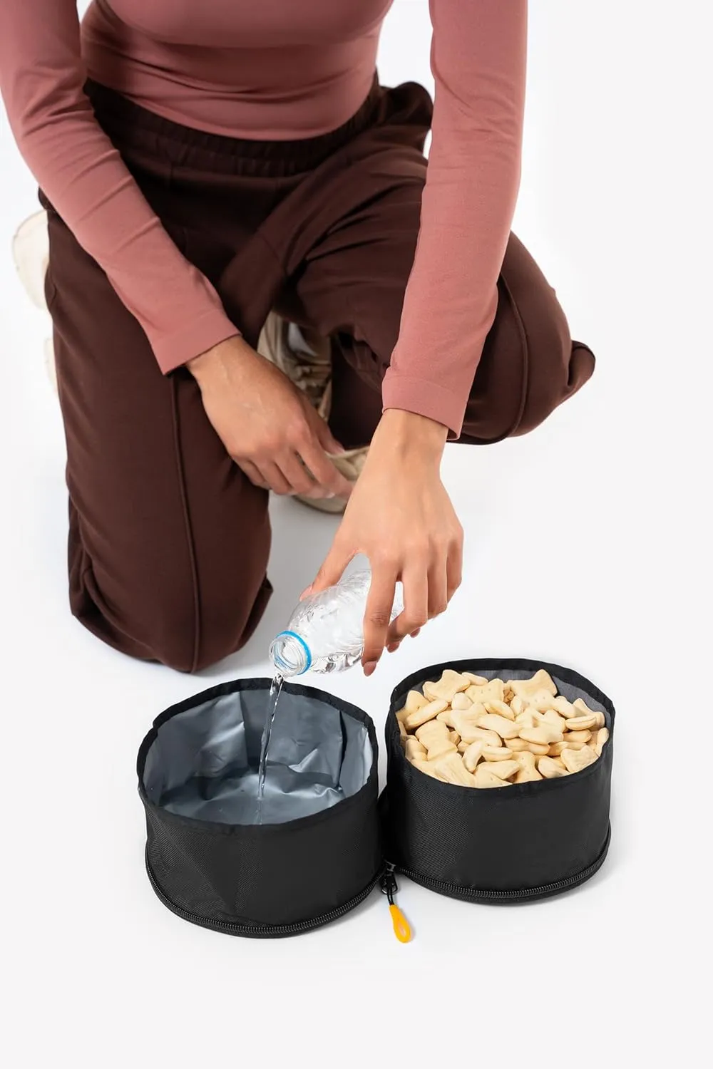 OllyDog Superbowl | Collapsible Dog Travel Bowl | 2 Compartment Food & Water | Foldable| Portable Dog Bowl | Hiking, Camping (Raven)
