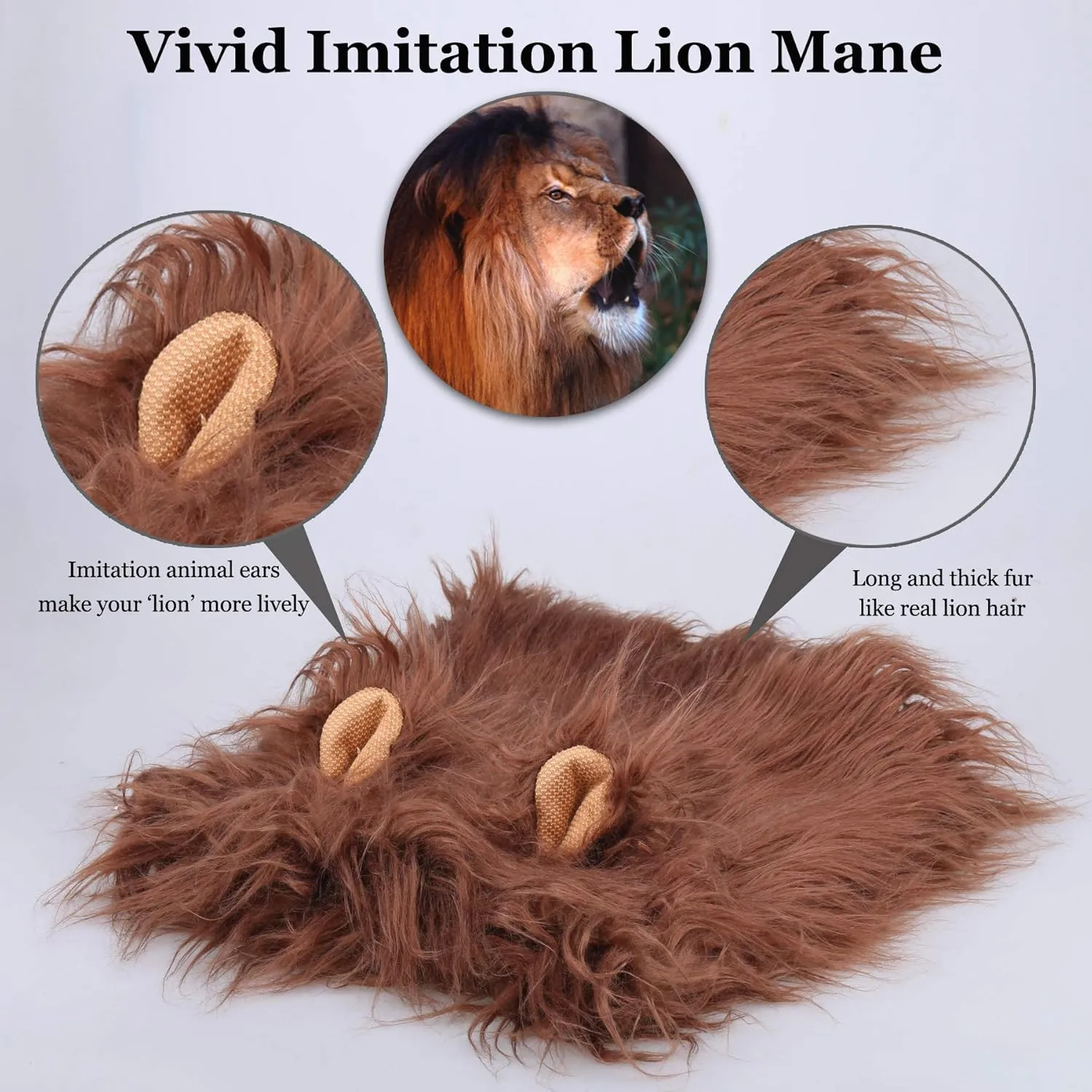 Onmygogo Lion Mane Wig for Dogs with Ears, Funny Pet Costumes for Halloween Christmas (Size L, Coffee)