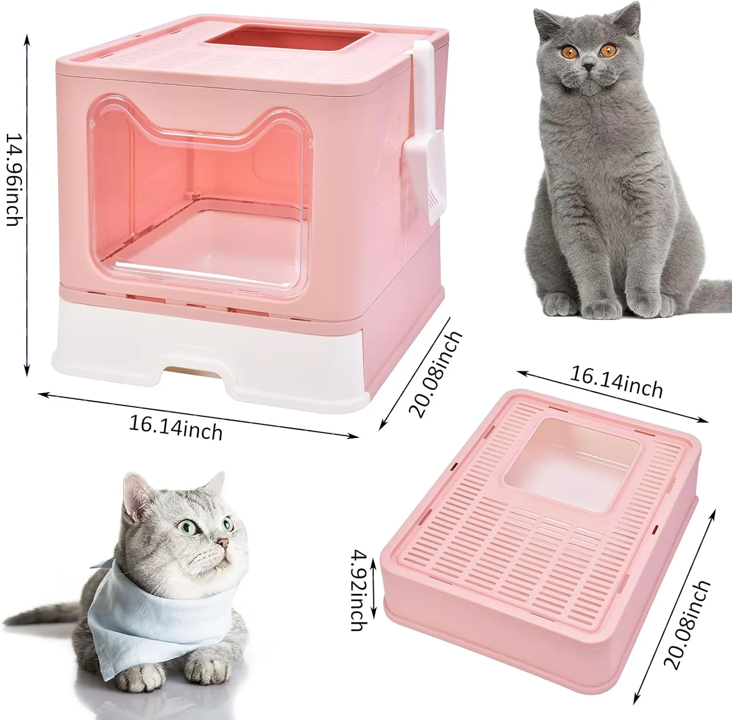 Panghuhu88 Foldable Cat Litter Box with Lid, Large Top Entry Cat Toilet, Enclosed Cat Potty Include Cat Litter Scoop, Drawer Type Easy Clean Cat Litter Pan(Pink)