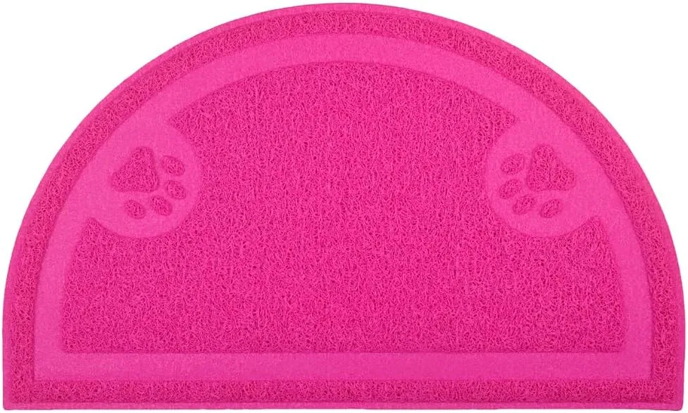 Paw Print Cat Litter Mat, Kitten Litter Mat, Door Mat, Semicircle, 23.5x14.25 Inchs (Pink)
